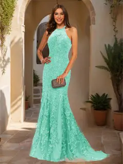 Trumpet/Mermaid Halter Sleeveless Applique Prom Dresses — view 69
