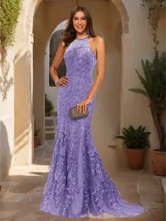 Trumpet/Mermaid Halter Sleeveless Applique Prom Dresses — view 73