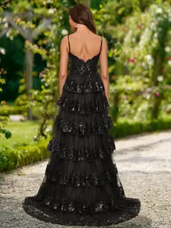 A-Line/Princess V-Neck Sleeveless Sequins Prom Dresses — LV45663746 — view 2