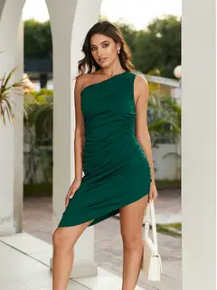 Sheath/Column One-Shoulder Ruched Short Women's Dresses — view 5