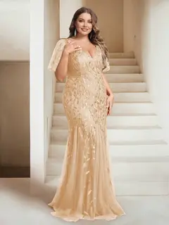 Sheath/Column V-Neck Floor-Length Appliques Long Evening Dress — view 4