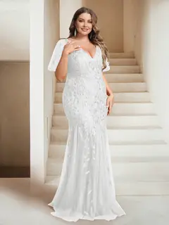 Sheath/Column V-Neck Floor-Length Appliques Long Evening Dress — view 24