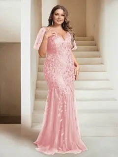 Sheath/Column V-Neck Floor-Length Appliques Long Evening Dress — view 30