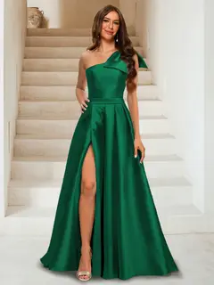 A-Line/Princess One-Shoulder Floor-Length Evening Dresses With Split Side — view 1