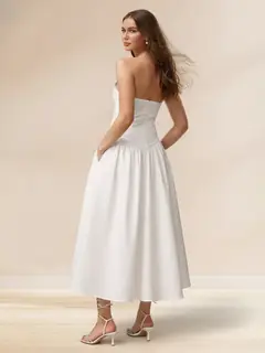 A-Line/Princess Strapless Sleeveless Basque Waist Prom Dresses with Pocket — view 2