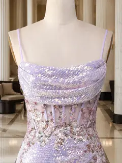 Trumpet/Mermaid Spaghetti Straps Long Sparkling Evening Dresses with Split Side & Appliques — view 3