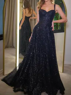 Sparkly A-Line/Princess V-Neck Sleeveless Prom Dresses — view 1