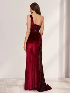 Sheath/Column One-Shoulder Floor-Length Velvet Evening Dresses with Sequins & Split Side — LV11448066 — view 2