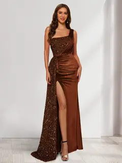 Sheath/Column One-Shoulder Floor-Length Velvet Evening Dresses with Sequins & Split Side — LV11448066 — view 8