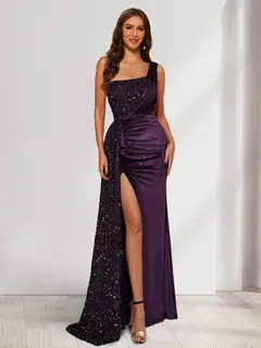Sheath/Column One-Shoulder Floor-Length Velvet Evening Dresses with Sequins & Split Side — LV11448066 — view 11