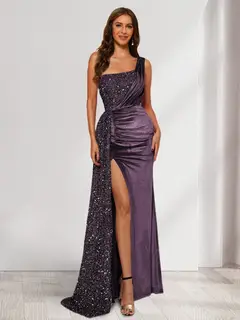 Sheath/Column One-Shoulder Floor-Length Velvet Evening Dresses with Sequins & Split Side — LV11448066 — view 14