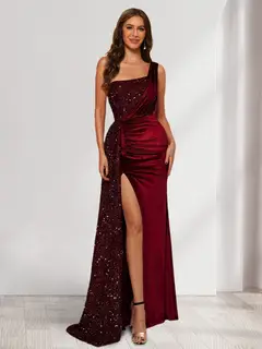 Sheath/Column One-Shoulder Floor-Length Velvet Evening Dresses with Sequins & Split Side — LV11448066 — view 16