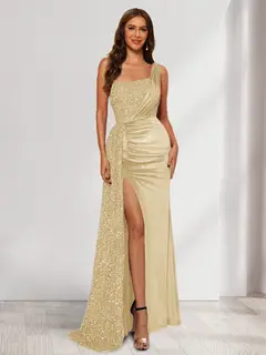 Sheath/Column One-Shoulder Floor-Length Velvet Evening Dresses with Sequins & Split Side — LV11448066 — view 22