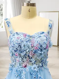 Ball Gown Off the Shoulder Short Sleeves Applique Prom Dresses — view 4