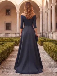 A-Line/Princess 3/4 Sleeves Off-the-Shoulder Floor-Length Mother of the Bride with Ruched — Evening Gown — view 2