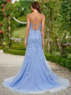 Trumpet/Mermaid V-Neck Sleeveless Sequins Prom Dresses — LV79455490 — view 2