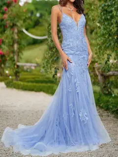 Trumpet/Mermaid V-Neck Sleeveless Sequins Prom Dresses — LV79455490 — view 3