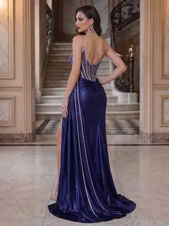 Trumpet/Mermaid Spaghetti Straps Sleeveless Evening Dresses with Split Side — view 2