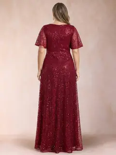 A-Line/Princess V-Neck Sequins Plus Size Mother of the Bride Dresses — view 2