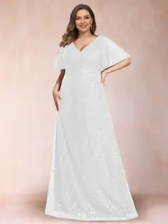 A-Line/Princess V-Neck Sequins Plus Size Mother of the Bride Dresses — view 5