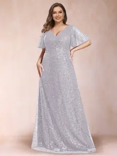 A-Line/Princess V-Neck Sequins Plus Size Mother of the Bride Dresses — view 6