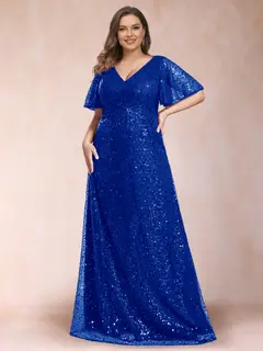 A-Line/Princess V-Neck Sequins Plus Size Mother of the Bride Dresses — view 7