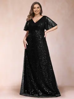 A-Line/Princess V-Neck Sequins Plus Size Mother of the Bride Dresses — view 8