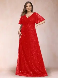 A-Line/Princess V-Neck Sequins Plus Size Mother of the Bride Dresses — view 9