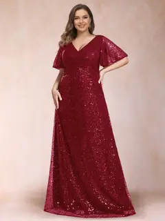A-Line/Princess V-Neck Sequins Plus Size Mother of the Bride Dresses — view 10