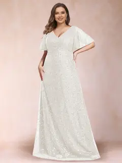 A-Line/Princess V-Neck Sequins Plus Size Mother of the Bride Dresses — view 11