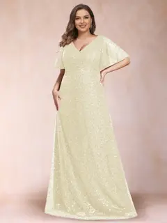 A-Line/Princess V-Neck Sequins Plus Size Mother of the Bride Dresses — view 12