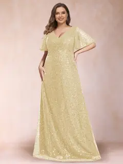 A-Line/Princess V-Neck Sequins Plus Size Mother of the Bride Dresses — view 13