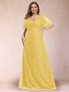 A-Line/Princess V-Neck Sequins Plus Size Mother of the Bride Dresses — view 14