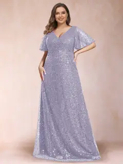A-Line/Princess V-Neck Sequins Plus Size Mother of the Bride Dresses — view 16