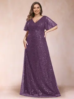 A-Line/Princess V-Neck Sequins Plus Size Mother of the Bride Dresses — view 17