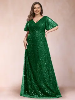 A-Line/Princess V-Neck Sequins Plus Size Mother of the Bride Dresses — view 18