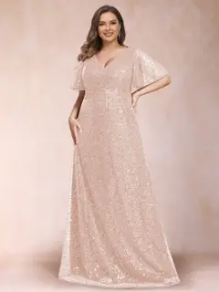 A-Line/Princess V-Neck Sequins Plus Size Mother of the Bride Dresses — view 21