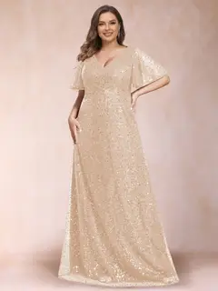 A-Line/Princess V-Neck Sequins Plus Size Mother of the Bride Dresses — view 22