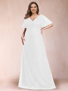 A-Line/Princess V-Neck Sequins Plus Size Mother of the Bride Dresses — view 24
