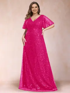 A-Line/Princess V-Neck Sequins Plus Size Mother of the Bride Dresses — view 25
