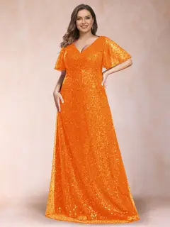 A-Line/Princess V-Neck Sequins Plus Size Mother of the Bride Dresses — view 26