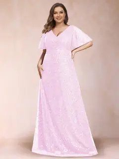 A-Line/Princess V-Neck Sequins Plus Size Mother of the Bride Dresses — view 28