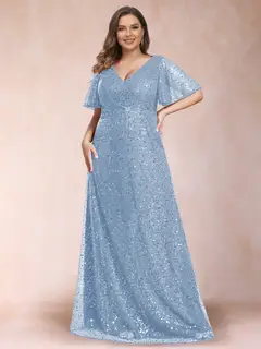 A-Line/Princess V-Neck Sequins Plus Size Mother of the Bride Dresses — view 30