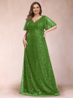 A-Line/Princess V-Neck Sequins Plus Size Mother of the Bride Dresses — view 32