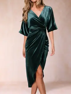 Tulip Crossover V-Neck Short Sleeves Ruched Mother of Bride Dresses — view 5