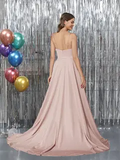 A-Line Sleeveless Metallic Lurex Long Prom Dresses with Spaghetti Straps — view 2