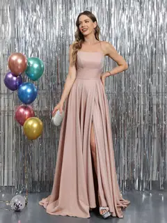 A-Line Sleeveless Metallic Lurex Long Prom Dresses with Spaghetti Straps — view 3