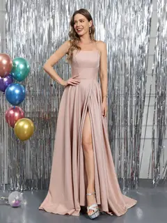 A-Line Sleeveless Metallic Lurex Long Prom Dresses with Spaghetti Straps — view 4