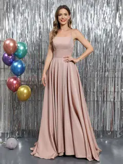 A-Line Sleeveless Metallic Lurex Long Prom Dresses with Spaghetti Straps — view 5