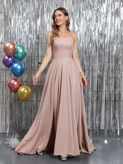 A-Line Sleeveless Metallic Lurex Long Prom Dresses with Spaghetti Straps — view 6
